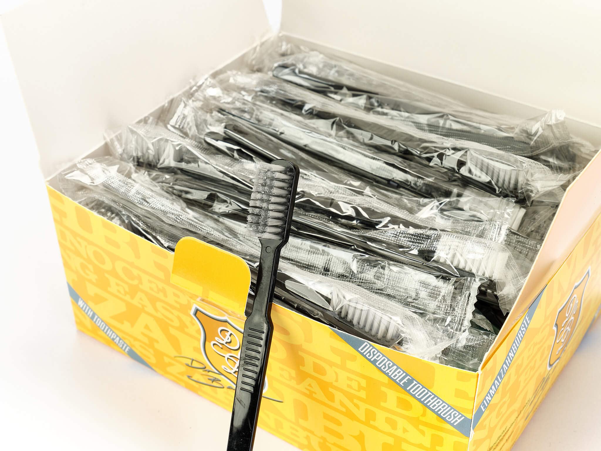 Dr. Bauer’s Einmalzahnbürsten Mit Zahnpasta – Einzeln Verpackt, 4-reihiger Kopf, Gerillter Griff, Ideal Für Reise, Praxis Oder Unterwegs (100 Stück, Farbig)