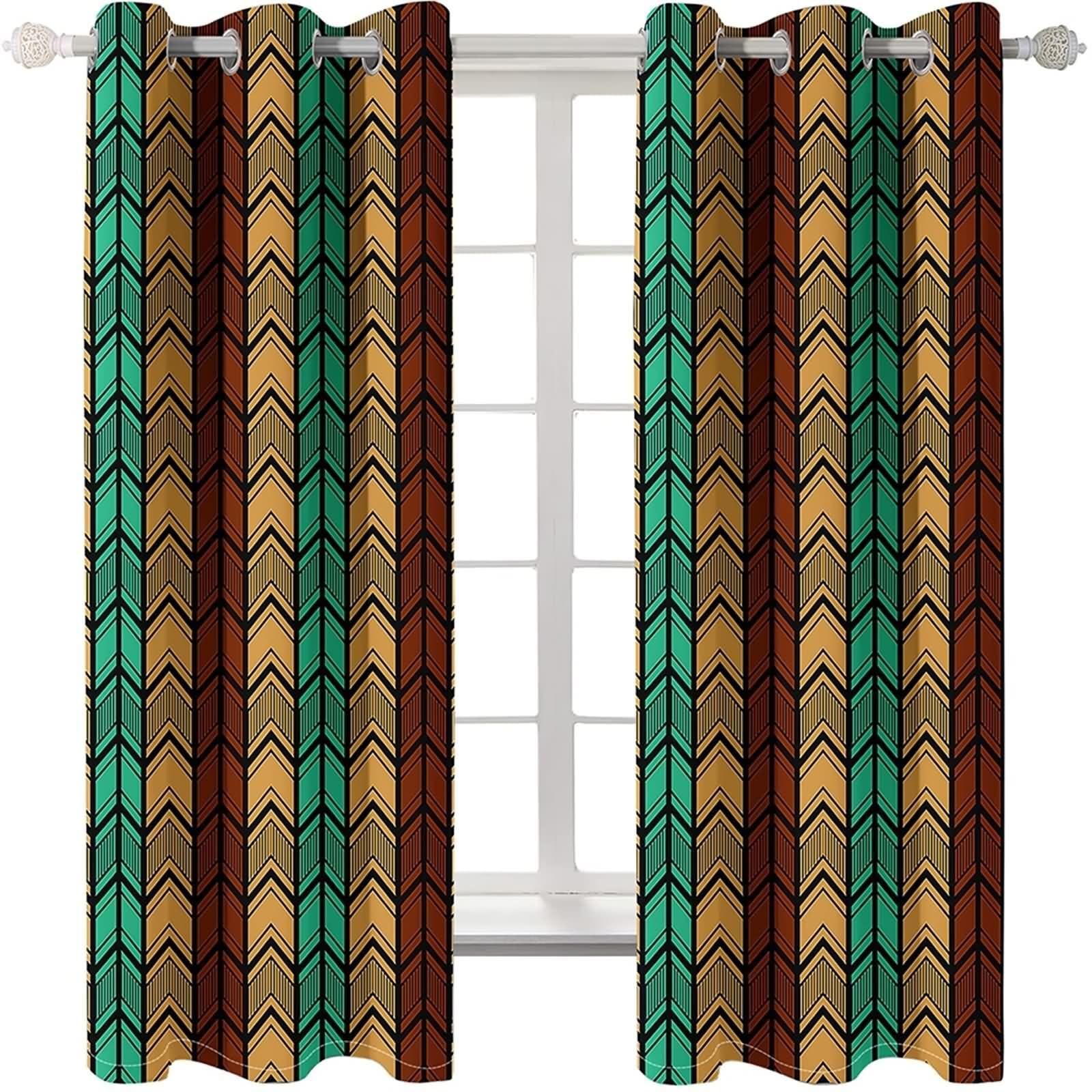 Zasłona termoizolacyjna, zestaw 2 sztuk, 2 x 107 W x 183 wys. cm, firanki, nieprzejrzyste, zaciemniające, zielono-czerwone, khaki, paski, zasłony na przelotkach