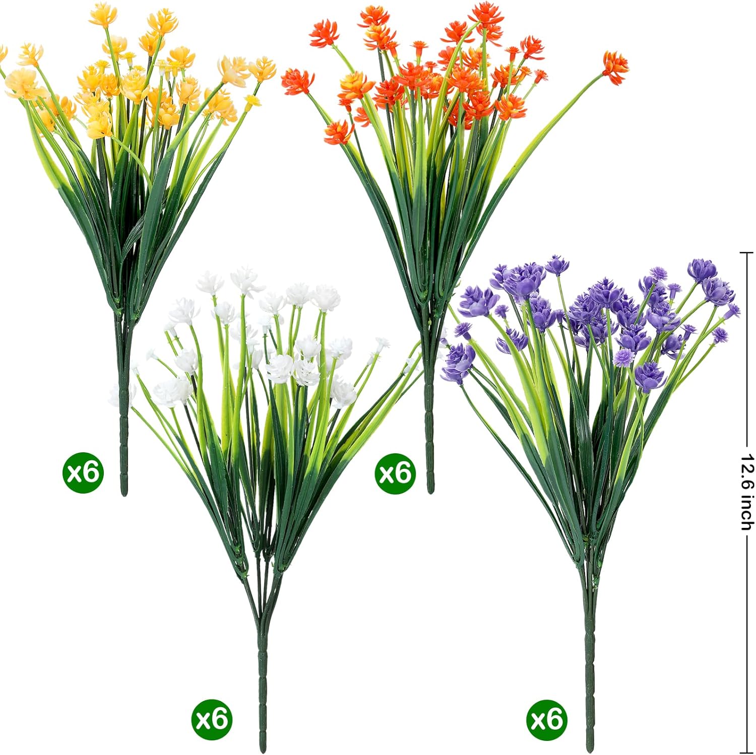 Artificial Flowers, 24pcs UV Resistant Fake Flowers Outdoor, Faux Plastic Flowers for Decoration Home Kitchen Wedding Party Decor