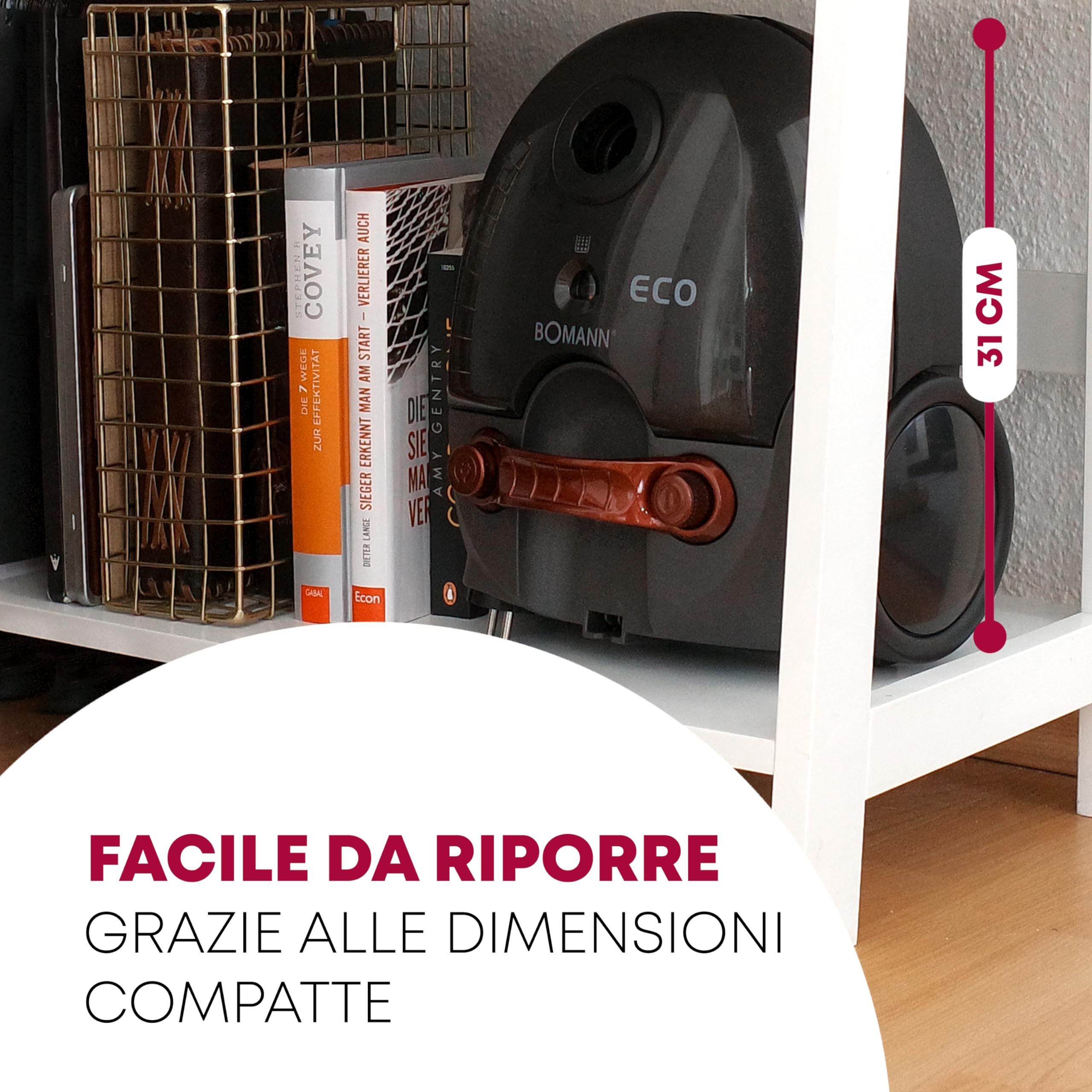 Bomann® Aspirapolvere ermetico | risparmio energetico | 700 Watt | sistema di microfiltraggio a 5 pieghe | con sacchetto | spazzola/bocchetta | BS 9019 CB N antracite
