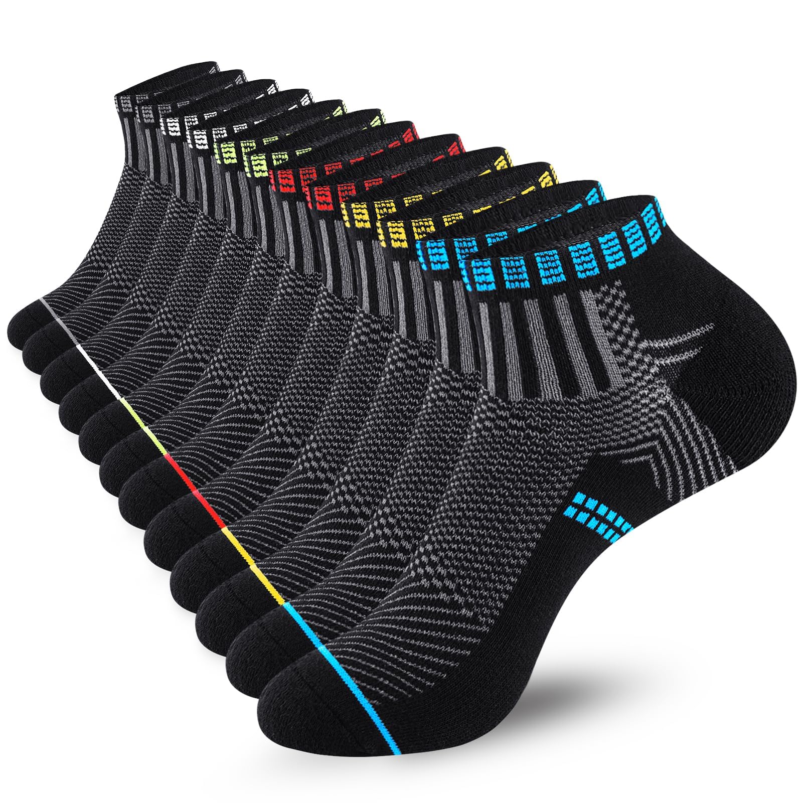 Mens Athletic Ankle Socks, Cushioned Running Socks, Low Cut Moisture Wicking Short Cotton Socks 6 Pairs