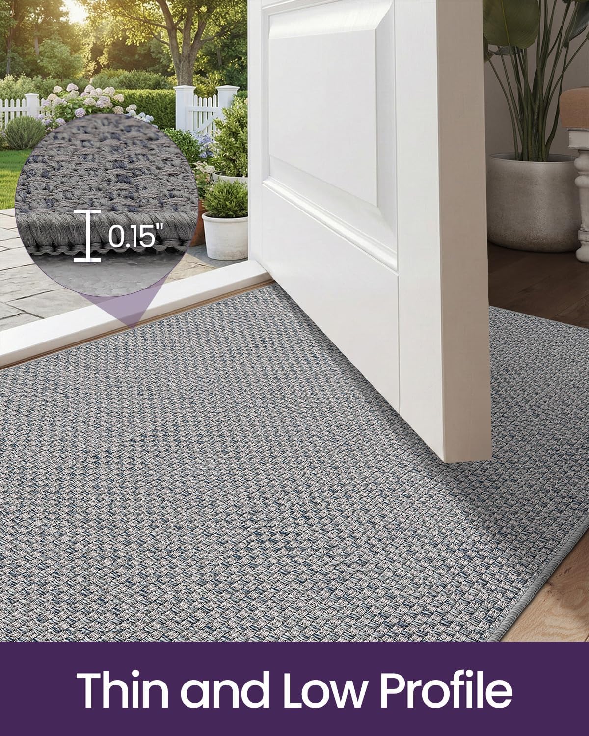 DEXI Ultra Thin Door Mat Indoor Entrance 24x36, Non Slip Rubber Backed Entryway Mats Dirt Trapper, Low Profile Front Doormat for Inside Entry, Patio, Porch, Grey - Image 3