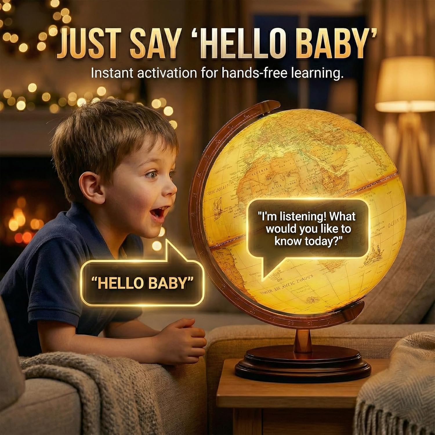 AI Talking World Globe with Real-Time Voice Conversation, 8-Inch Smart Interactive Geography Learning Device for Kids & Adults, Just Ask to Explore Earth, Retro Illuminated LED Night Light Lamp, Vintage Wooden Base Desk Decor Gift