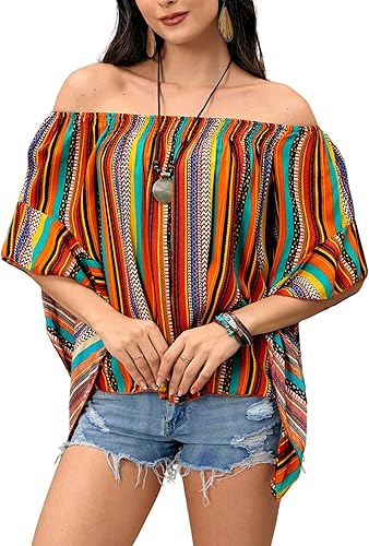 Verdusa Blusa holgada de media manga con hombros descubiertos para mujer