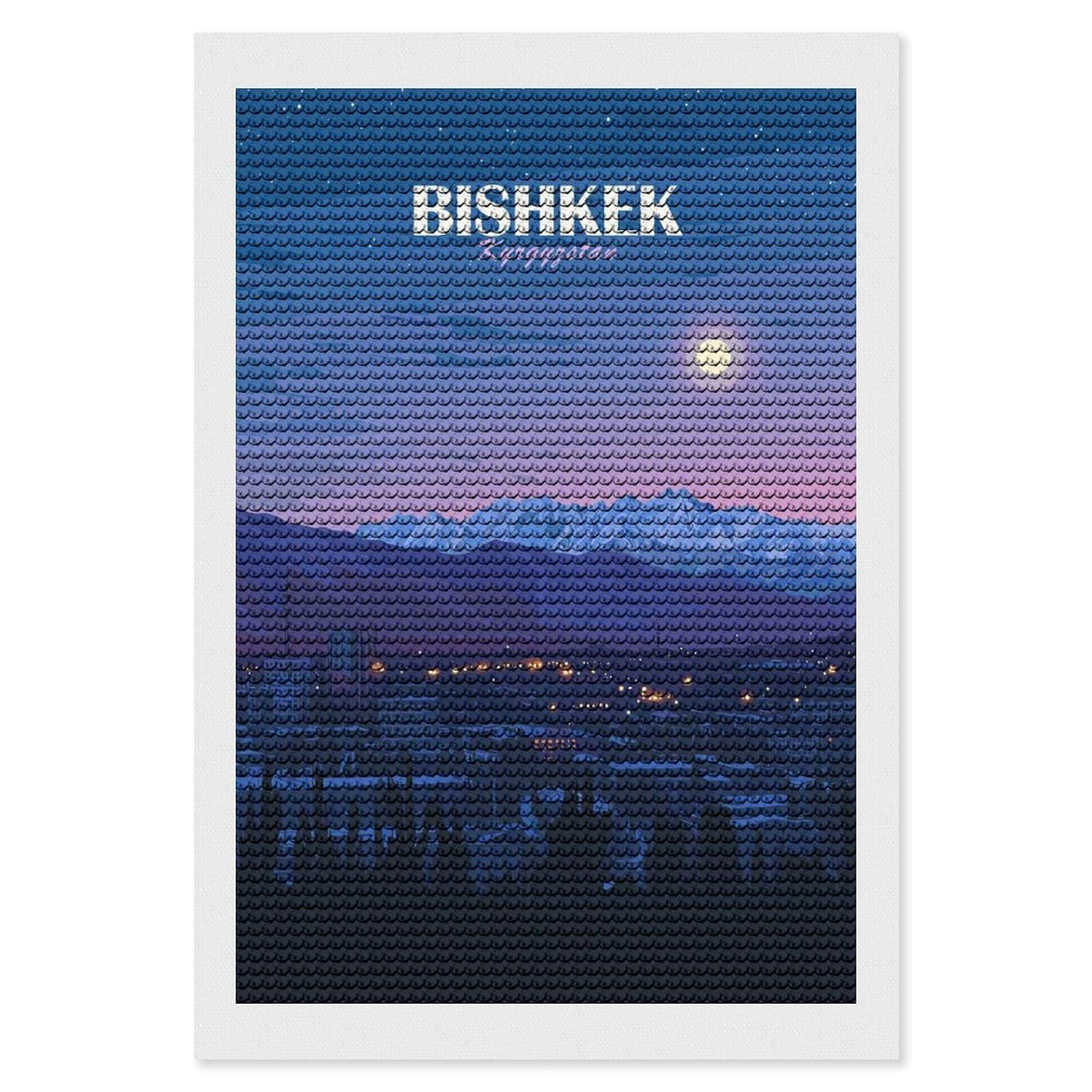 Junmoney Bishkek Kyrgyzstan Night Cityscape Diamond Painting Kit 8"x12", Easy Handmade Project, Cosy Home Accent, for Craft Lovers, Holiday Gift Idea