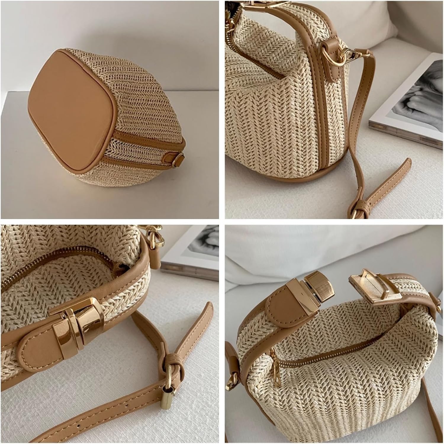 Straw Crossbody Bags for Women Trendy Summer Beach Vacation Outfit Casual Versatile Patched Design Handbag Bucket Tote