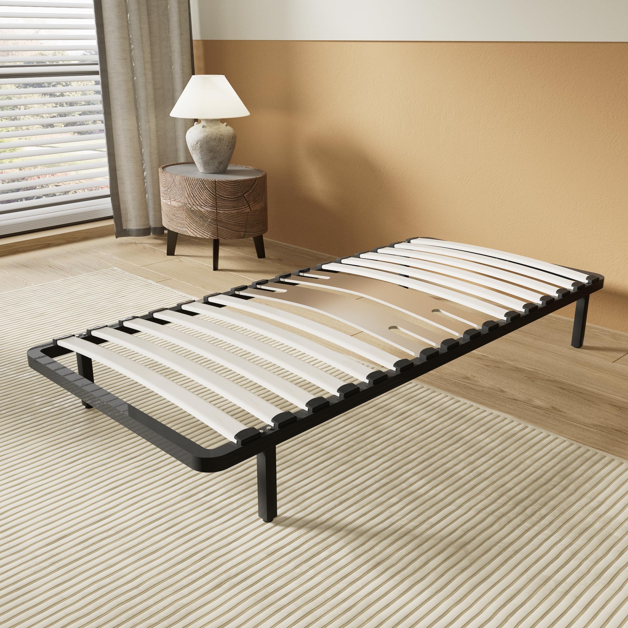 NOVEMBER Sommier à Lattes en Bois, Cadre en métal, Lattes en Bois Flexible, 2 Doubles Lattes de Renfort Lombaire, 7 Pieds, lit très Stable, Solide et Durable, Style Industriel (90 x 200 cm)