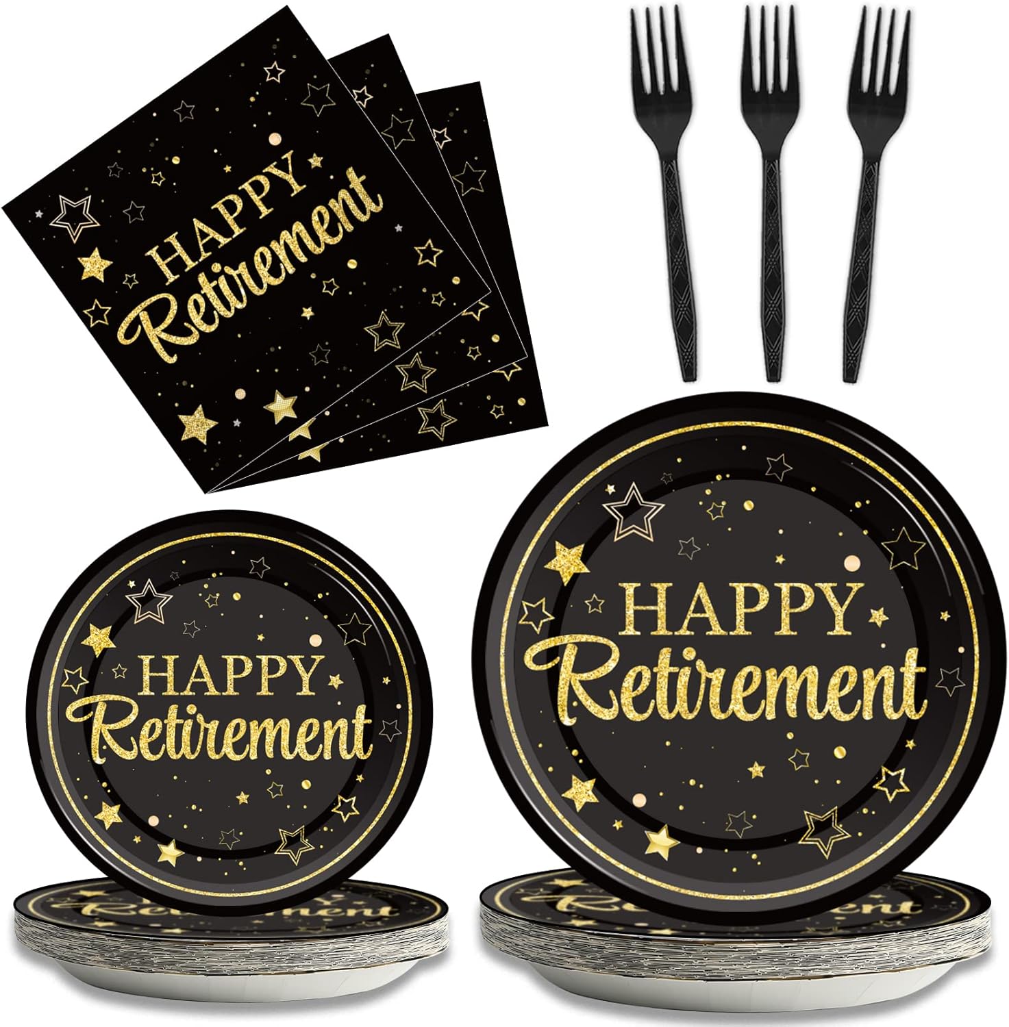96 Pcs Retirement Party Plates Napkins Tableware Set Happy