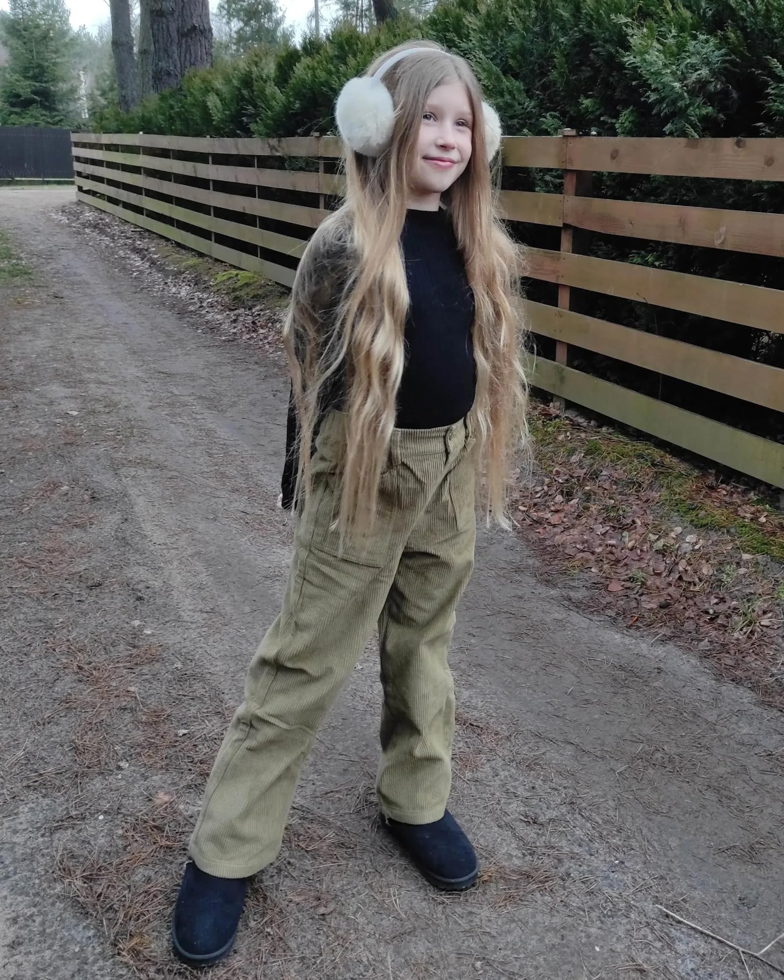 Rolanko Ragazze Pantaloni di Velluto a Coste, Pantaloni Lunghi a Gamba Tesa con Elastico in Vita per Bambini