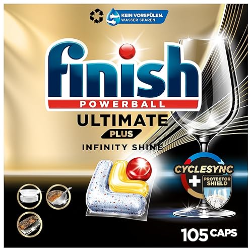Finish Ultimate Plus Infinity Shine Citrus Spülmaschinentabs, Geschirrspültabs für intensive Reinigung gegen hartnäckige Flecken, starke Fettlösekraft und Glanz mit Schutzschild, 105 Caps