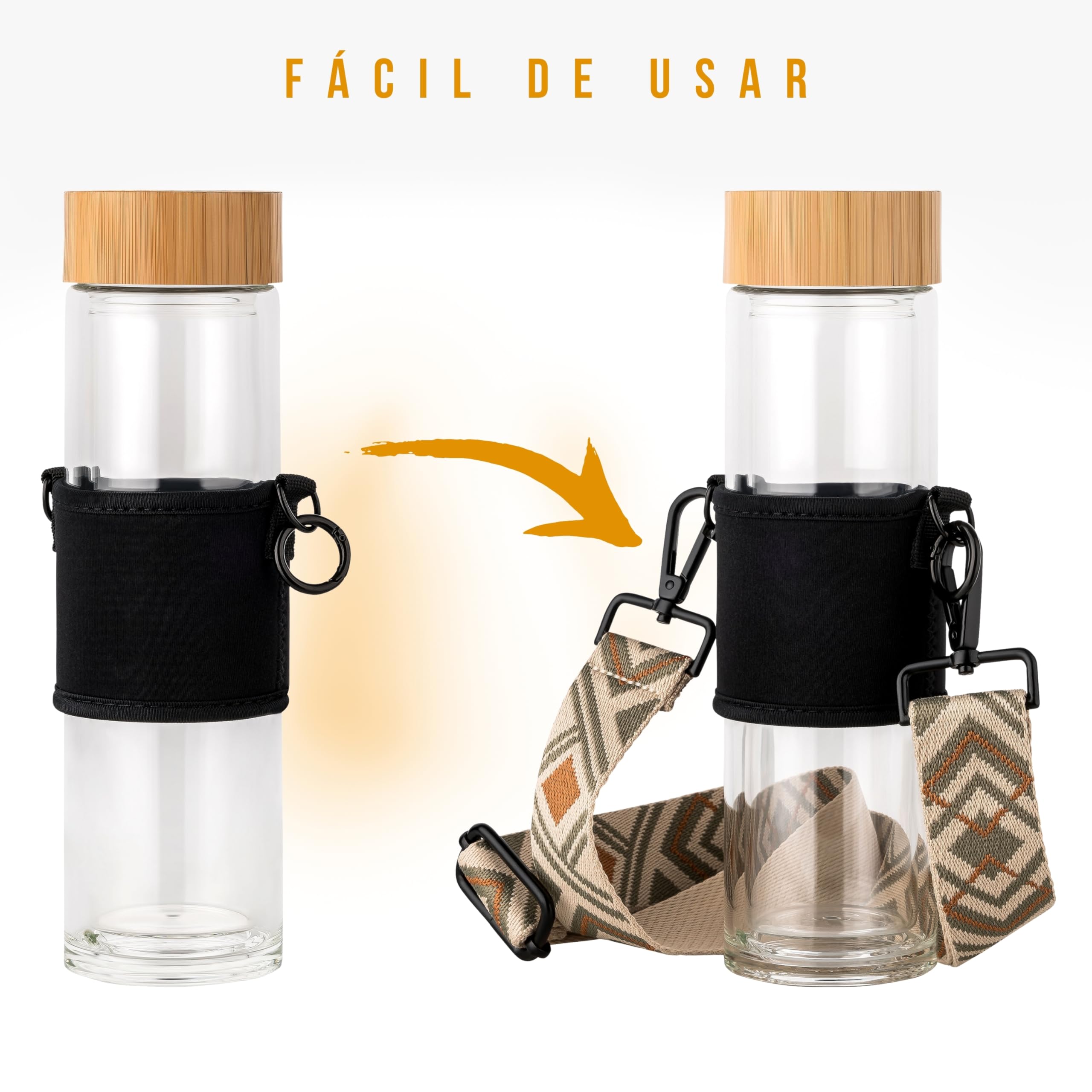 Juego de tazas de café y portavasos, soporte para vasos y taza térmica para colgar, soporte para bebidas de neopreno con correa ajustable para el hombro (negro, negro)