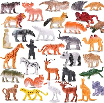 Animal Toy, 64 Pack Mini Wild Jungle Realistic Plastic Animals Figure Toys Set, for Kids Boy Girl Party Favors Pinata Goodie Bag Stuffers Easter Egg Fillers Birthday Classroom Rewards Cupcake Toppers