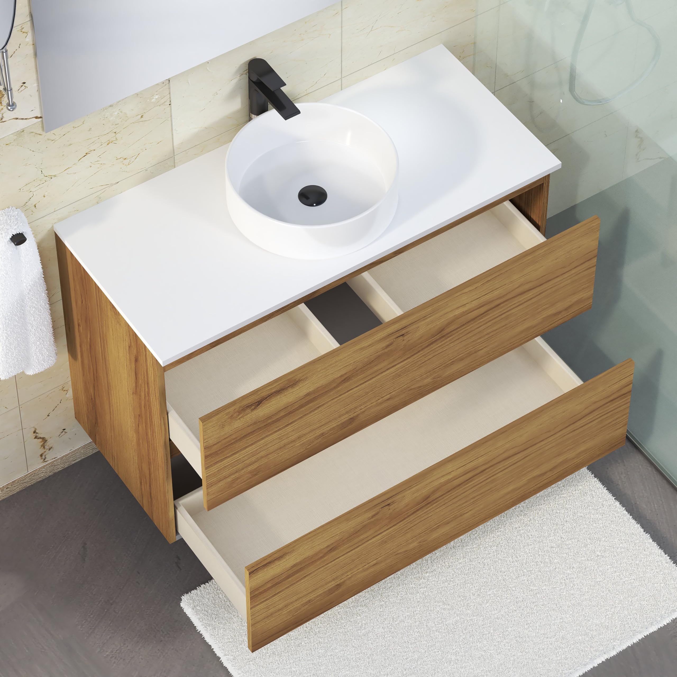 Baikal Encimera de Madera para Baño, en Melamina 16mm. Tablero para Mesa. Varios Acabados y Medidas. Combinable con Cualquier Mueble Modular de Marca