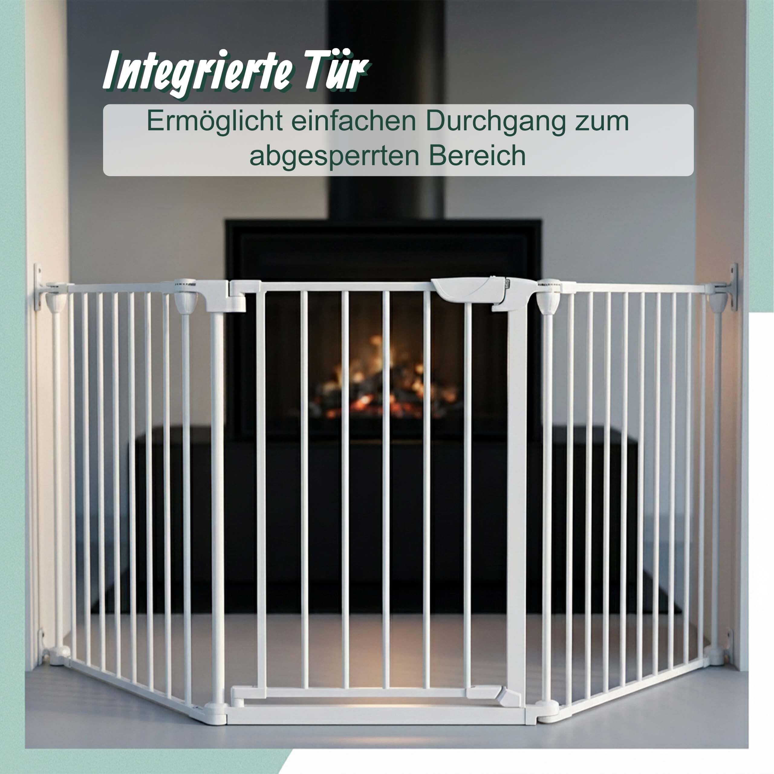 Relaxdays Sicherheitsgitter, 3-teilig, mit Tür, HxB: 74 x 85–180 cm, weiß