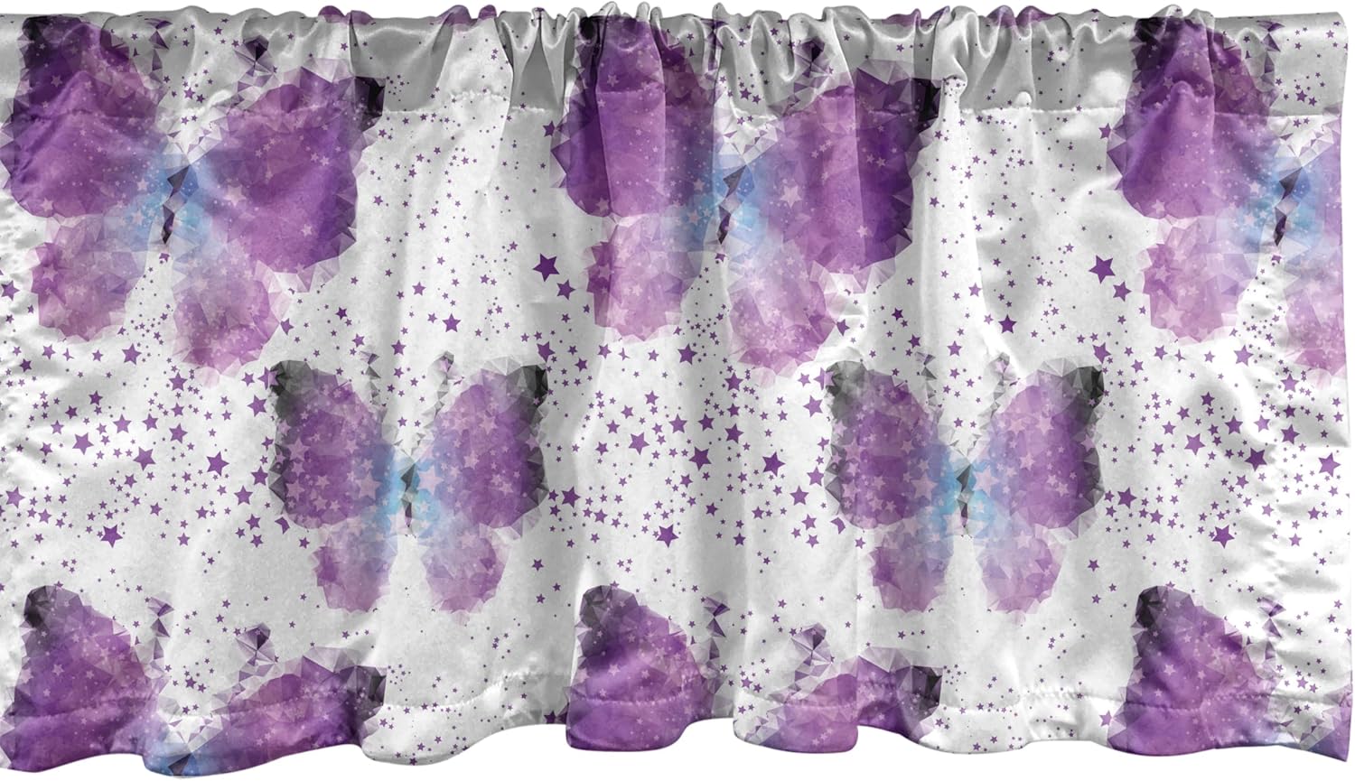 Ambesonne Butterfly Window Valance Pack of 2, Surreal Star Patterned Background with Polygonal Butterflies Modern, Rod Pocket Curtain Valances for Kitchen Bedroom, 54" X 18", Blue Purple