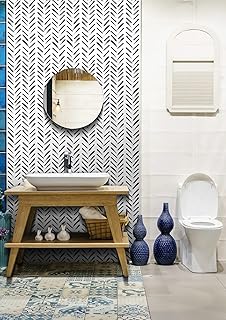 黑白幾何撕貼壁紙 17.71 X 472 英吋(58 平方英呎)條紋觸點紙 現代幾何條紋壁紙 自黏 可拆卸防水牆紙 適用於家居裝飾