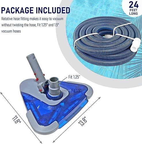 Miniatura 2 de POOLWHALE Mangueras profesionales de vacío de piscina de 1-12 pulgadas x 24 pies con puño giratorio y cabezal de vacío flexible con peso triangular,