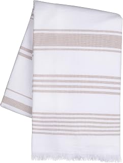 Sticky Toffee Turkish Bath and Beach Towel, Tan Hammam, 65 x 35 in, Soft Absorbent Cotton with Terry Backing