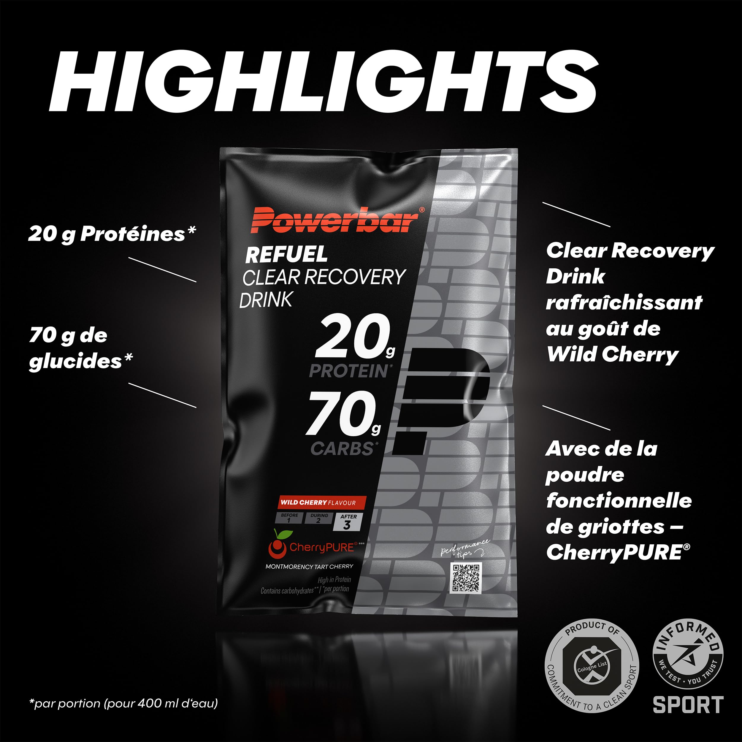 Powerbar - Black Line - Refuel - Clear Recovery Drink - Wild Cherry - 10x97g