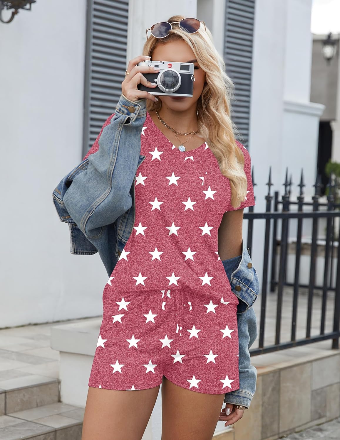 Ekouaer Womens Pajama Sets Short Sleeve Pajamas for Women Sets Soft Lounge Sets Casual V Neck Sleepwear PJS - Image 4