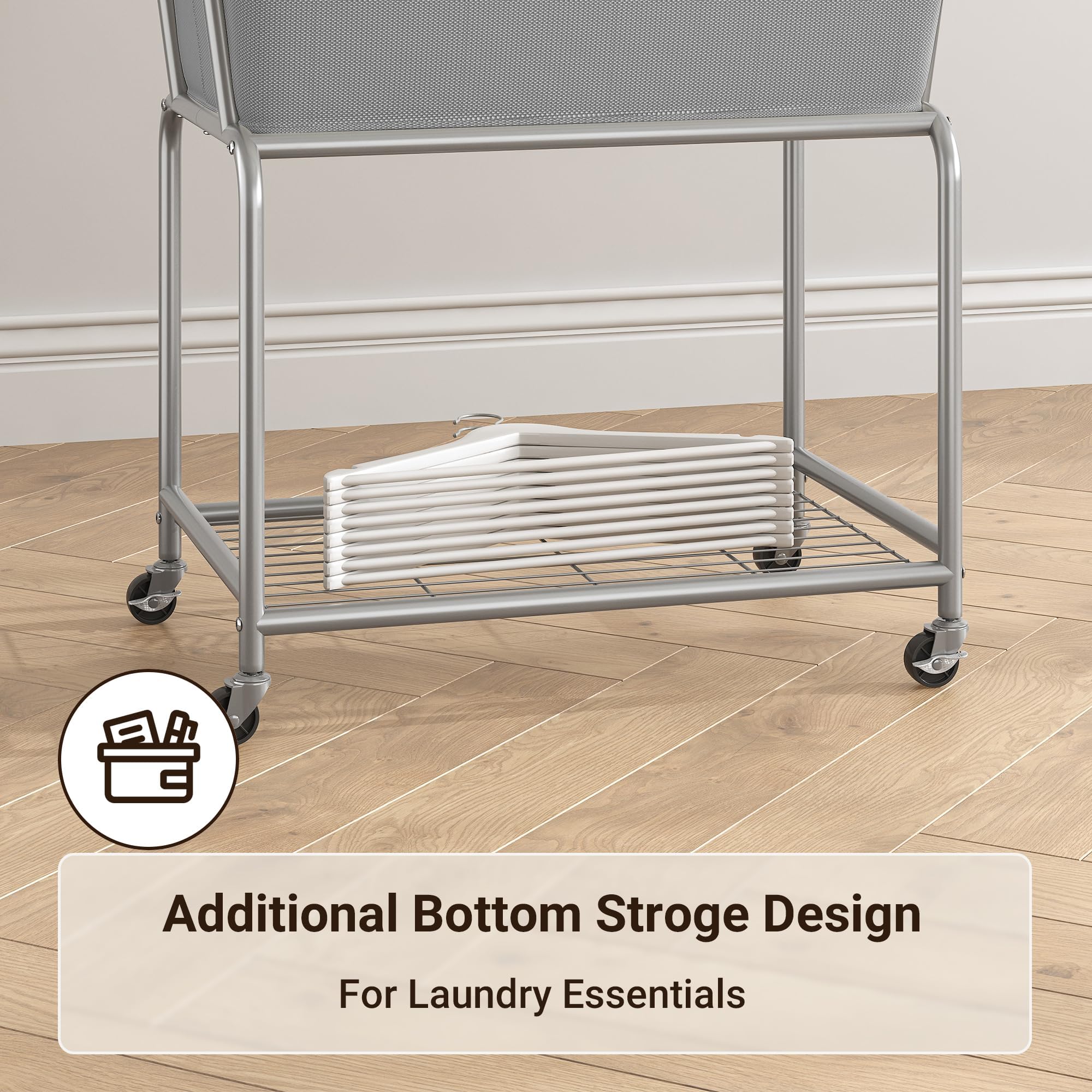 ELYKEN Cesto portabiancheria su ruote, cesto portabiancheria con ripiano in metallo resistente, 120 l, organizer per lavanderia, camera da letto, bagno ETHLC07G1