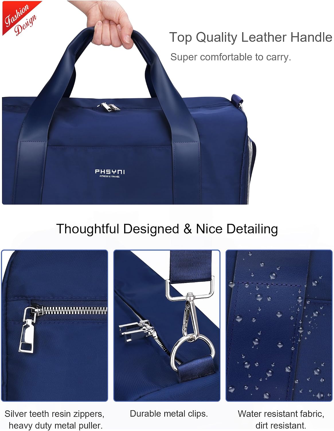PHSYNI Gym Bag for Women and Men with Shoe Compartment & Wet Pocket - Duffle Bag for Travel Sports Fitness Workout Athletic, 19"-Medium, Navy Blue