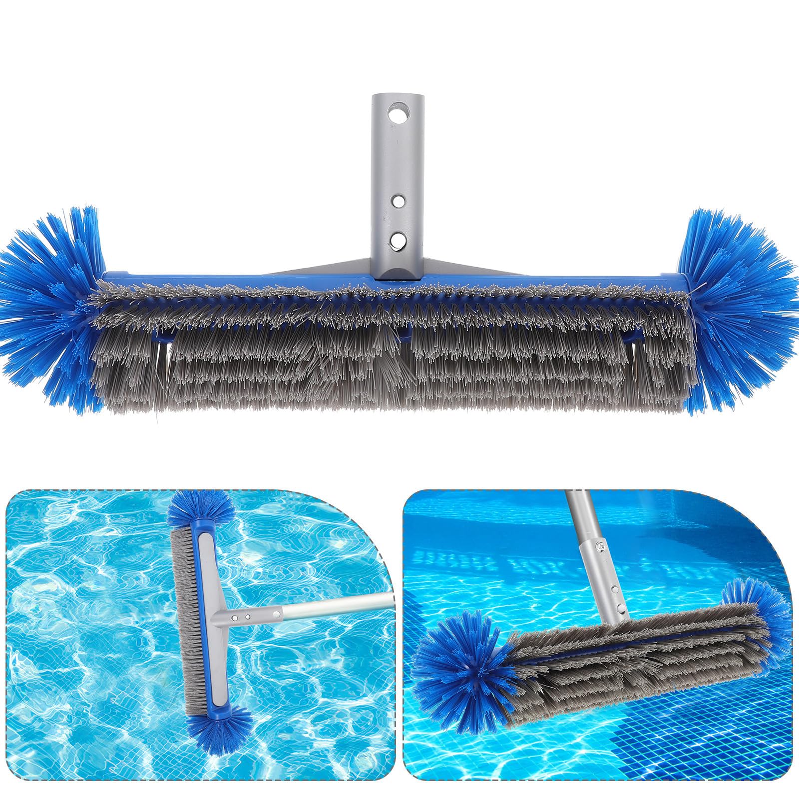 Cepillo para Piscinas con Mango Ergonómico y Respaldo de Aluminio, Resistente para Limpiar Paredes y Eliminar Alga Negra en Piscinas Enterradas