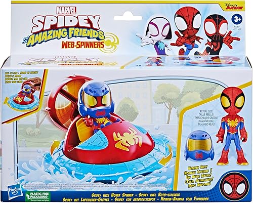 Miniatura 4 de Spidey and his Amazing Friends Marvel Web-Spinners Spidey con hover Spinner, juego de coche con vehículo, figura de acción a escala de 4 pulgadas y