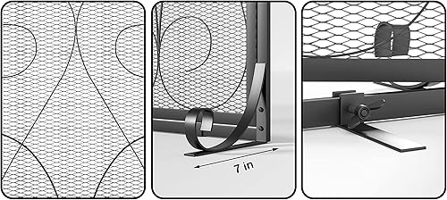 Miniatura 4 de Kingson Pantalla de chimenea de 2 paneles con puertas, hecha a mano, malla decorativa de hierro forjado, protector de chispas de fuego de