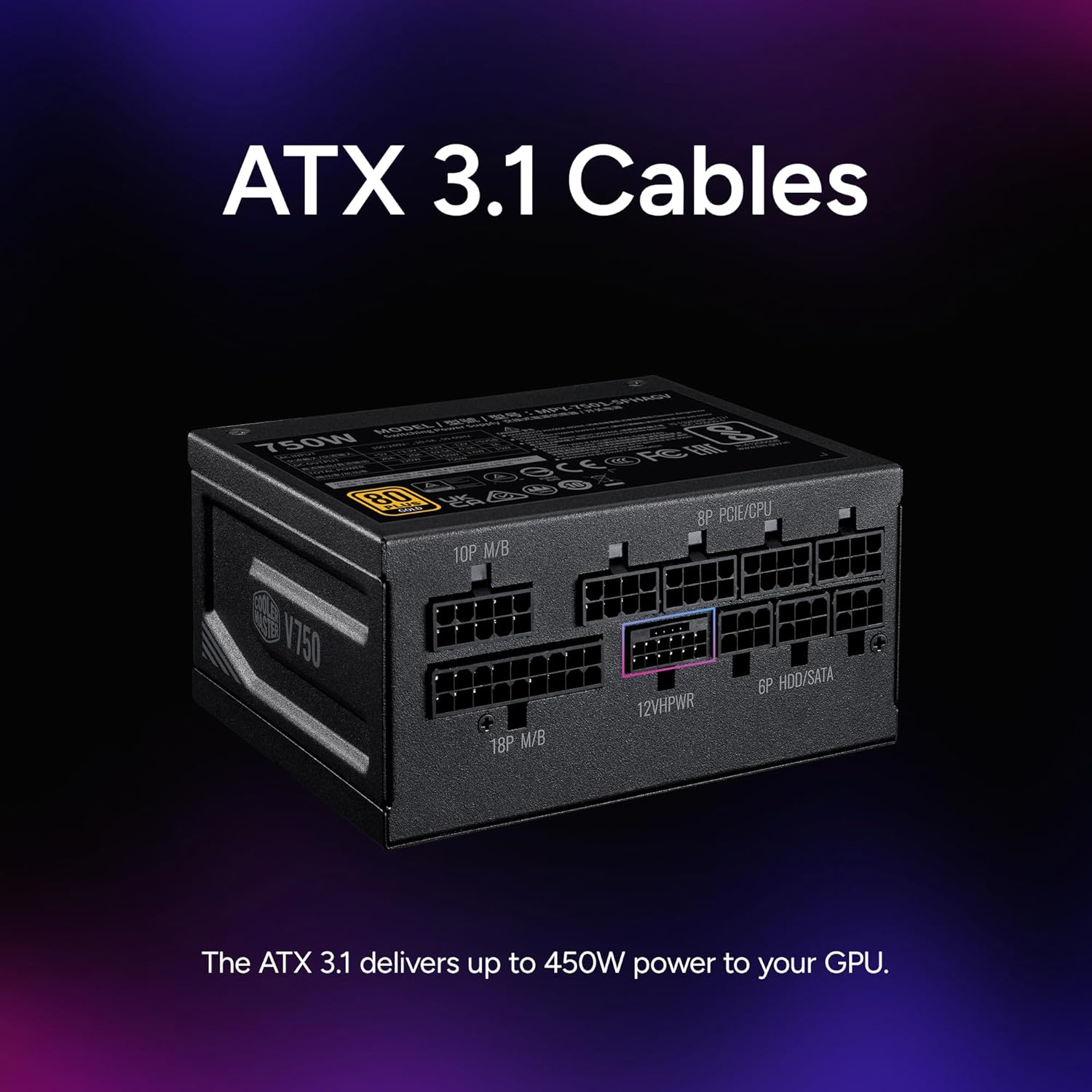 Cooler Master V750 SFX Gold 750W Fully Modular Power Supply – 80+ Gold Certified SFF PSU, ATX 3.1 & PCIe 5.1 Ready, 90° Angled Cable, Low Noise, Small Form Factor ITX PSU, 10-Year Warranty, Black