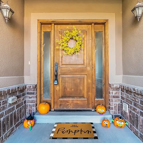 Miniatura 5 de Fabbay 2 tapetes de bienvenida de otoño de Halloween, diseño de calabaza y búfalo negro y blanco | Tapete de bienvenida en capas para puerta