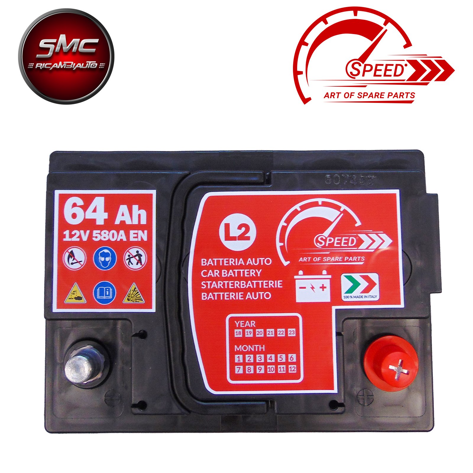 Batterie Auto Speed by SMC L264 12 V 64 Ah 610 A POSITIVE Positive A rechts (+ DX)