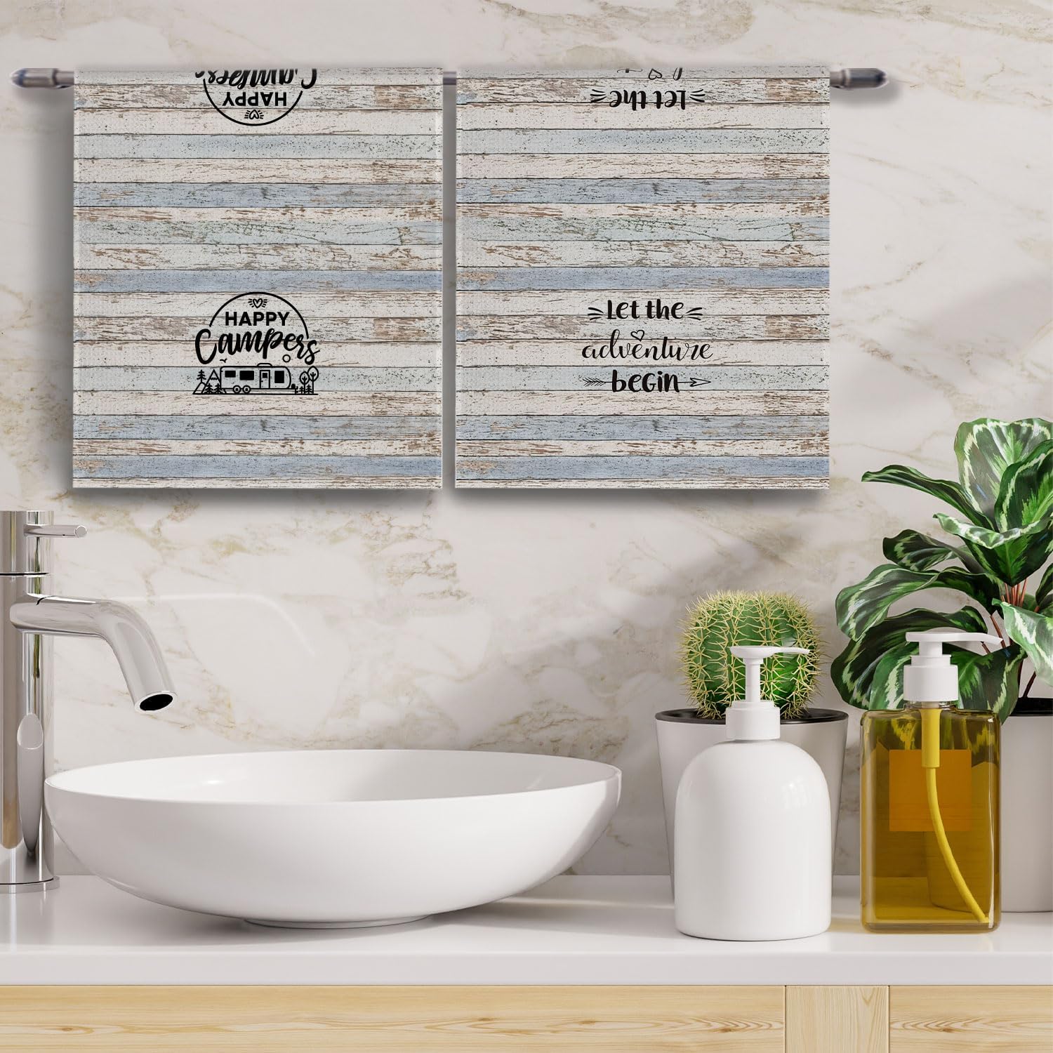 Camping Kitchen Towels, Gifts for Camping Lovers Dish Tea Towel for Kitchen Decor, Camper Gifts for Women Men Decorative Hand Towels for Bathroom, 16x24 Inches Set of 2 - Image 3