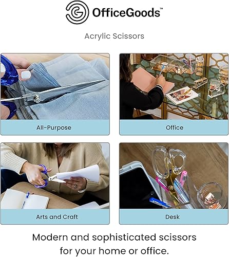 Miniatura 6 de OfficeGoods Tijeras acrílicas de acero inoxidable de 9 pulgadas para oficina y hogar, tijeras estéticas y afiladas multiusos, perfectas para coser,