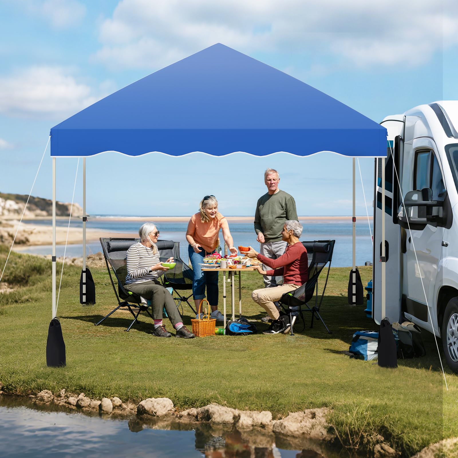 HOMASIS Tonnelle Pliant 3x3 M, Pergola Pop-Up réglable en Hauteur, Gazebo extérieur Durable avec Cordes à Vent et Sacs de Sable, Tente Portable avec Sac de Transport (Bleu)