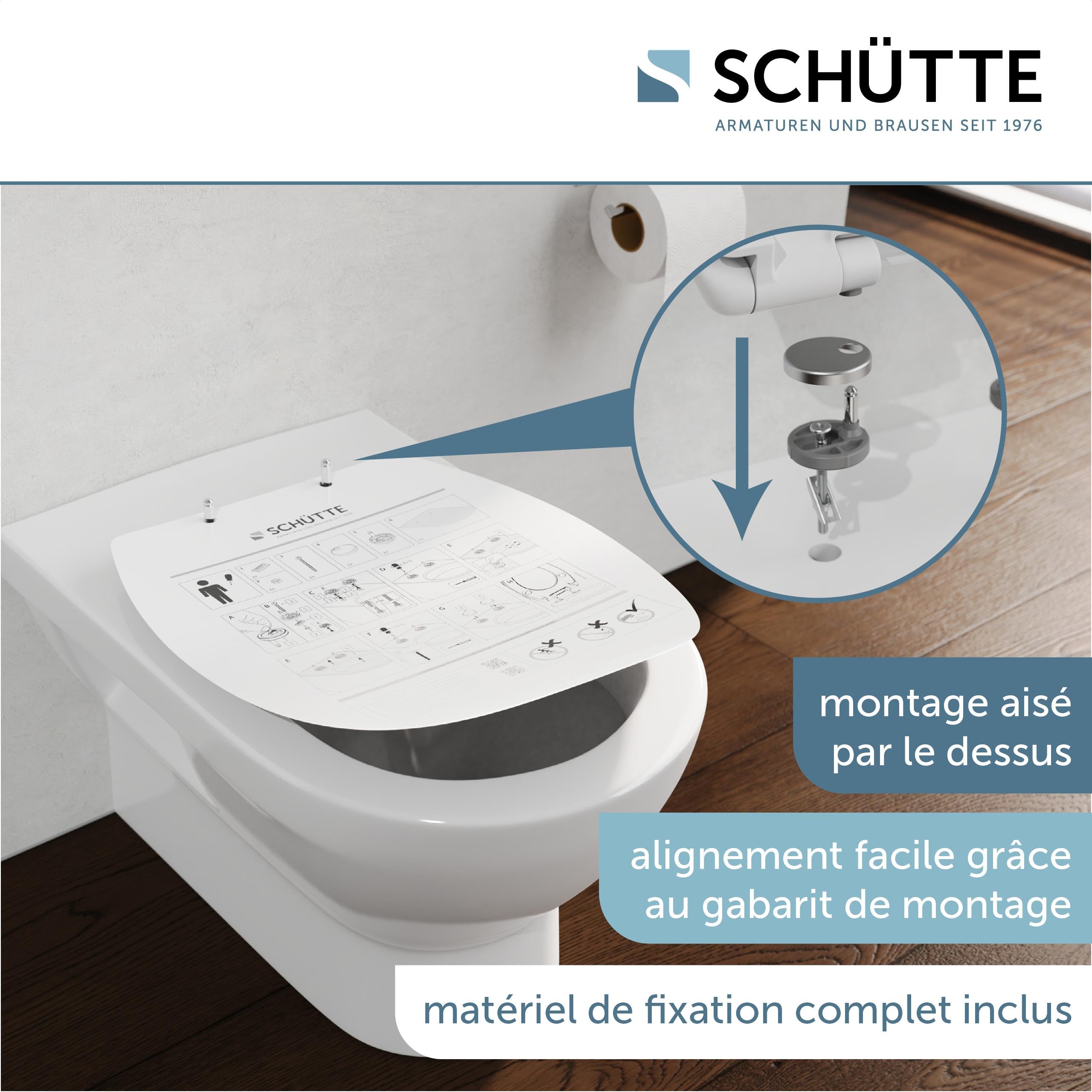 Schütte Abattant WC avec système d'abaissement Automatique, certifié TÜV, Couvercle de Toilette Amovible en matériau incassable, Montage Facile grâce au gabarit de Montage, Couvercle de Toilette et
