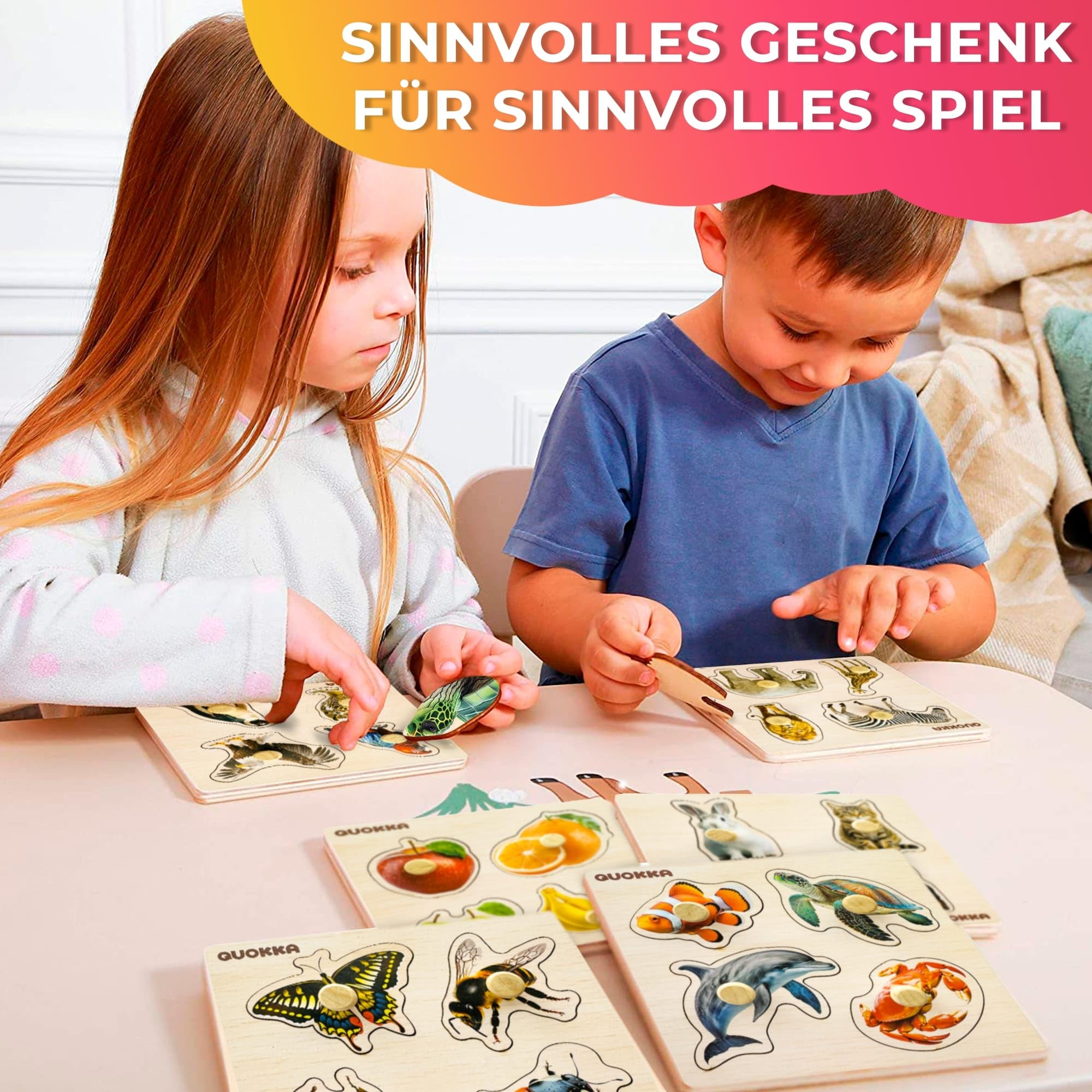 QUOKKA Steckpuzzle Holz ab 1 2 Jahre - 6 Set Spielzeug Puzzle ab 2 3 Jahre - Tiere Lernspiele für Kinder - Geschenk für Baby Mädchen and Junge
