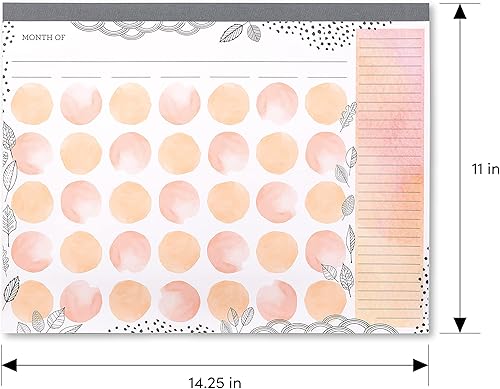 Miniatura 3 de C.R. Gibson CDC-24048 - Calendario mensual sin fecha para planificación, 12 hojas, 17 pulgadas de ancho x 22 pulgadas de alto, acuarela de melocotón