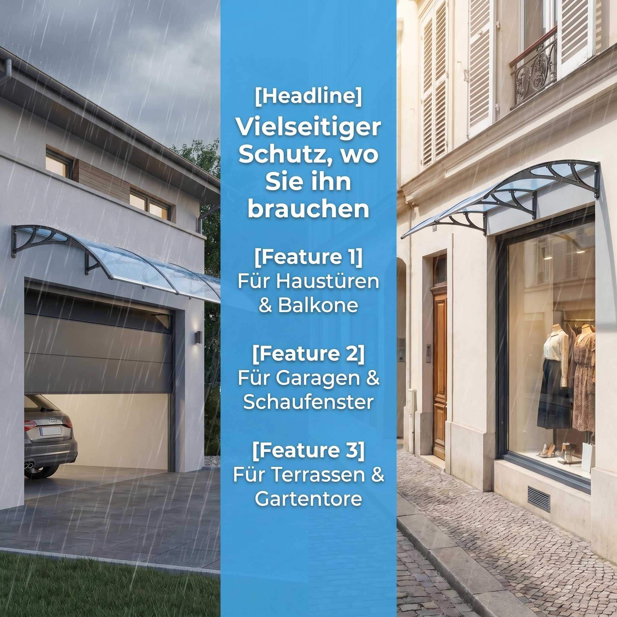 Vordach für Haustür 100x120 cm, Pultbogenvordach aus Transparentem Polycarbonat 5.2 mm mit Aluminiumrahmen, Türdach außen Wetterfest, Regen- Schnee- und UV-Schutz