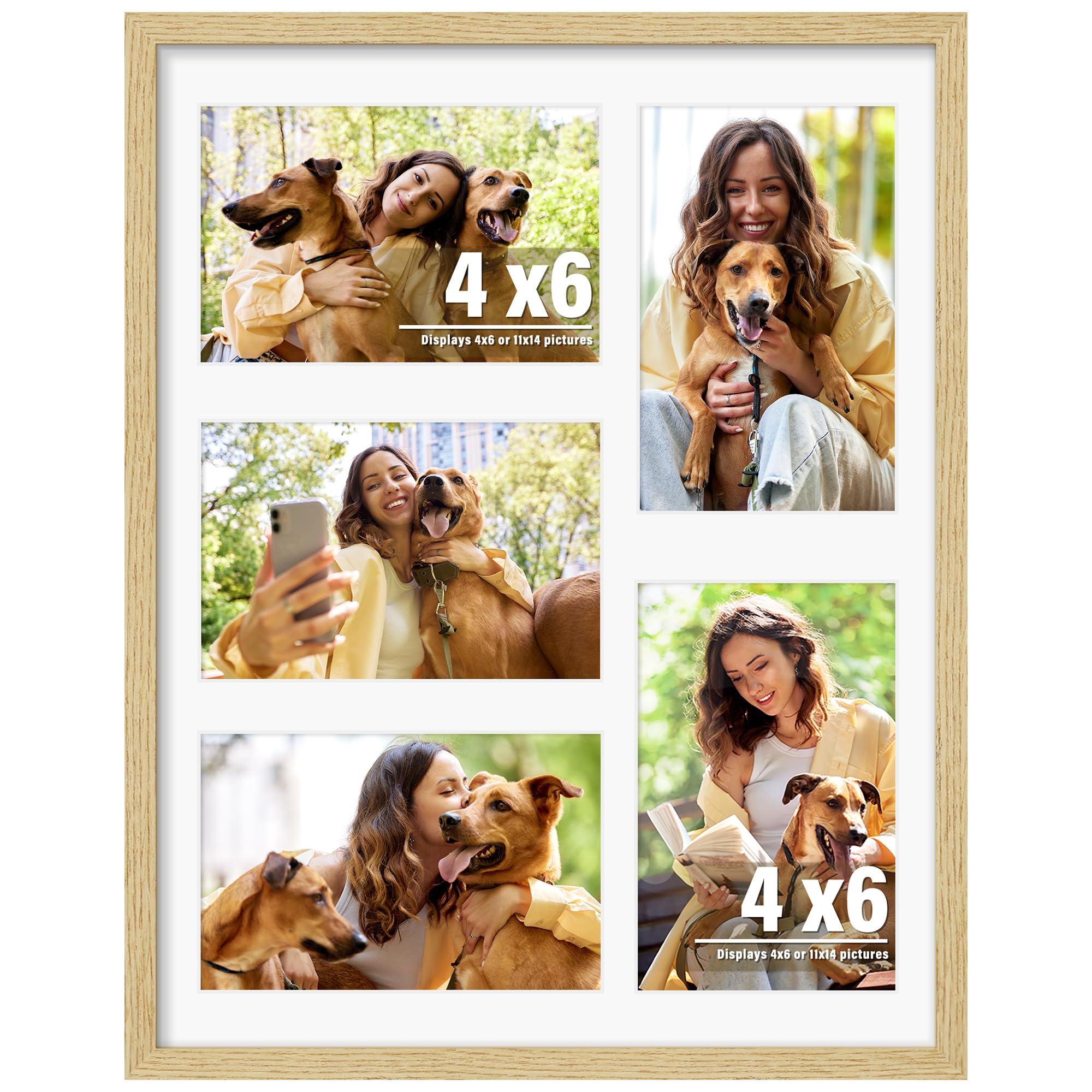 DUENPY 11x14 Collage Picture Frame, Made of Natural Solid Wooden Picture Frames, Displays Five 4x6 Picture Collage, or 11x14 (Without Mat) Wall Decor, Wall Hanging, or Tabletop, Solid Color.