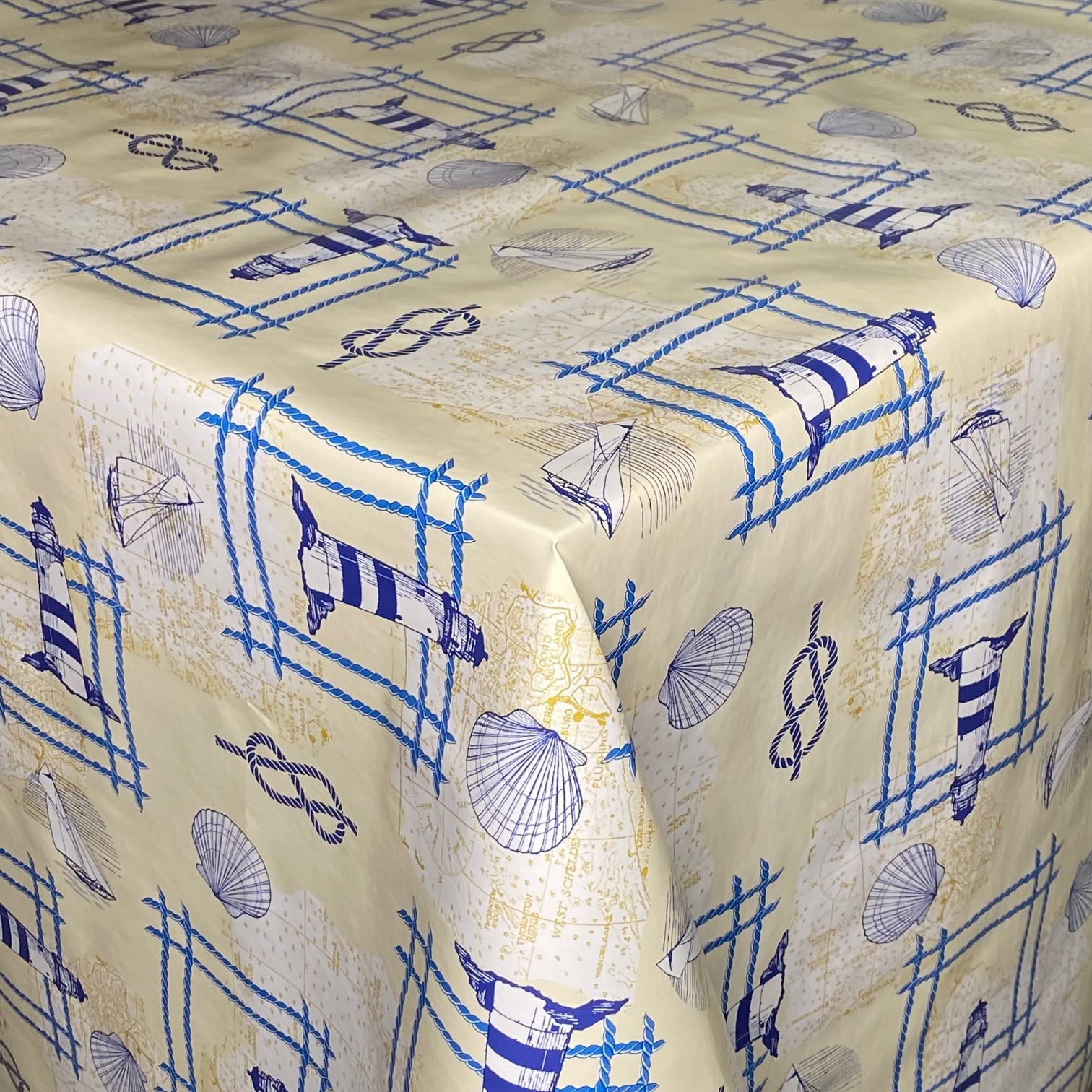 MEWATU Nappe En Toile Cirée Phare Mouettes Ancre Bateau PC138-1 Carré