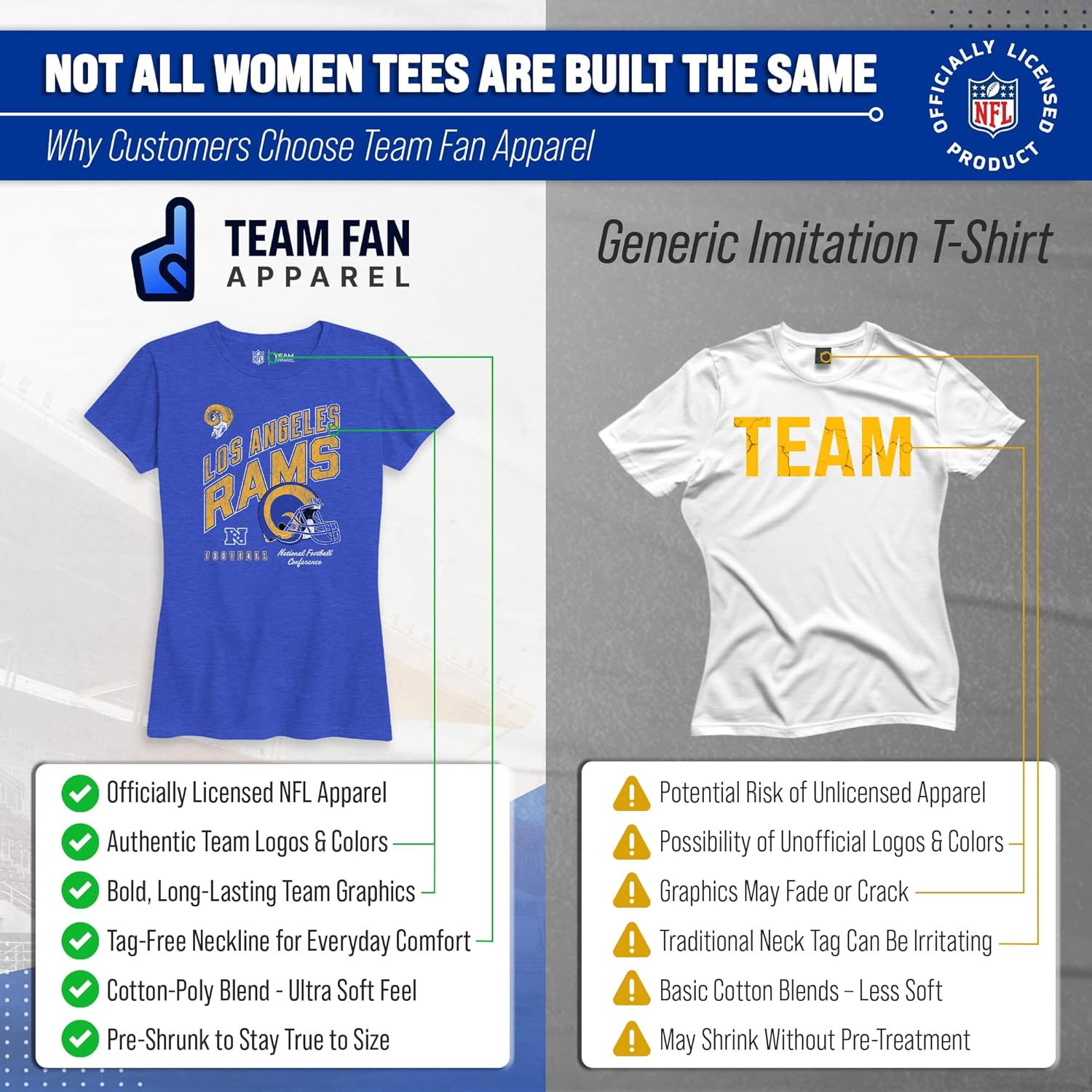 Team Fan Apparel NFL Womens Distressed Helmet Tag-Less Soft T-Shirt, Ladies Football Tee, Officially Licensed