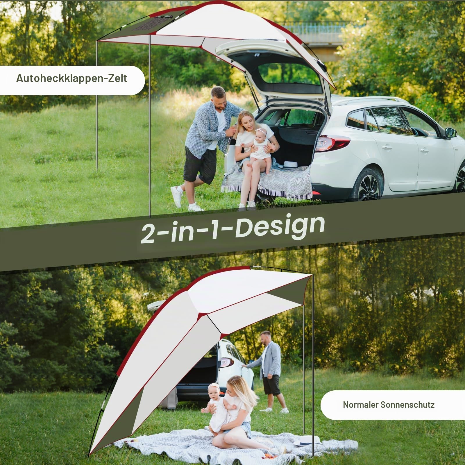 Autozelt Sonnendach für Camper, SUV & Wohnwagen, Tragbare Campingbus Markise Sonnensegel Wasserdicht, Busvorzelt Dachzelt Heckzelt Sonnenschutz für Outdoor Camping Selbstfahrer, 2.4X1.9X2m