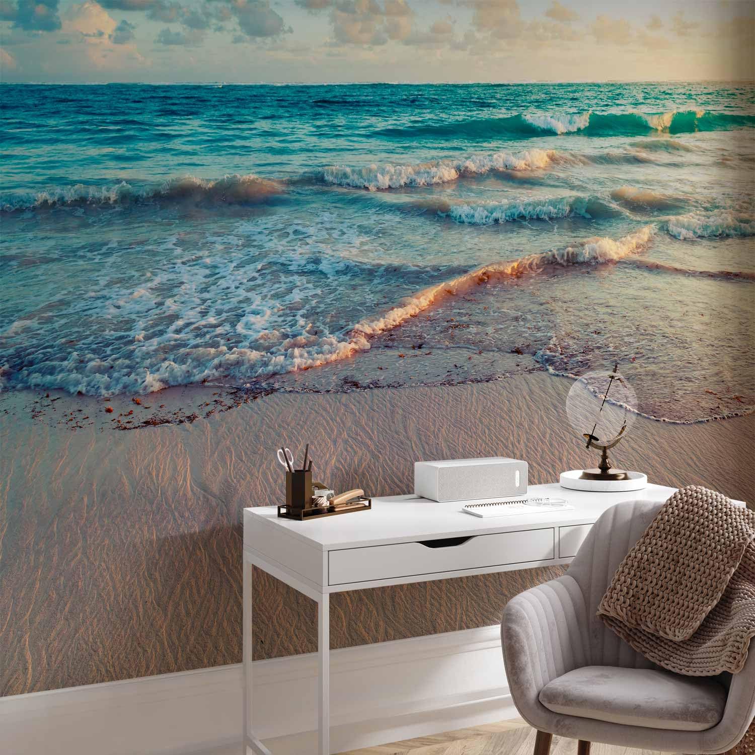 Adesivi Per Porte Murales Poster Per Porte 77X200Cm Carta Da Parati Adesivo Per Porta 3D Paesaggio Delle Onde Del Mare Del Cielo Blu Autoadesivo Impermeabile Decalcomanie Famiglia Soggiorno Ba