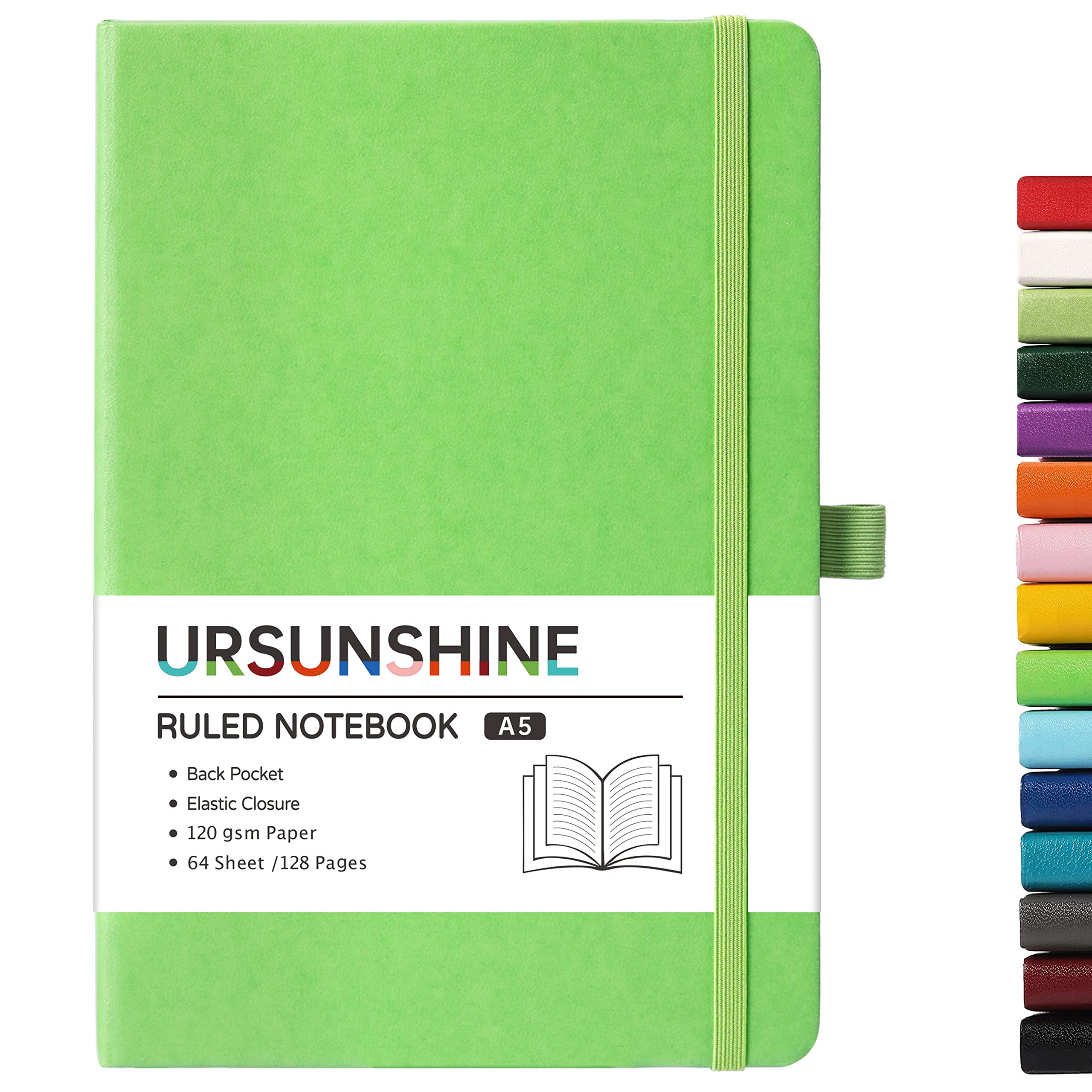 Ruled Notebook/Journal - Classic Lined Journal/Notebook, Hardcover with Thick Paper, 5.3" x 8.26", Banded + Pen Holder +Inner Pocket - Prasinous