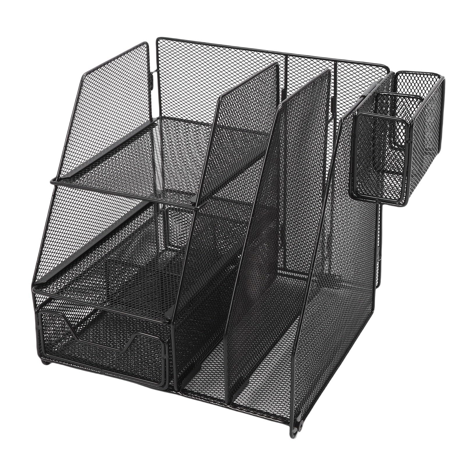 Organizer da scrivania efficiente in rete di ferro a 3 ripiani con cassetto per forniture per ufficio, nero