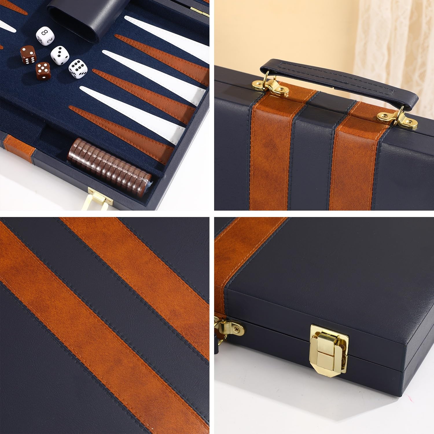 Grandi set di backgammon for adulti, giochi da tavolo classici for 2 giocatori, adulti e bambini, custodia in pelle PU di qualità scacchiera portatile(Groen,11inch)