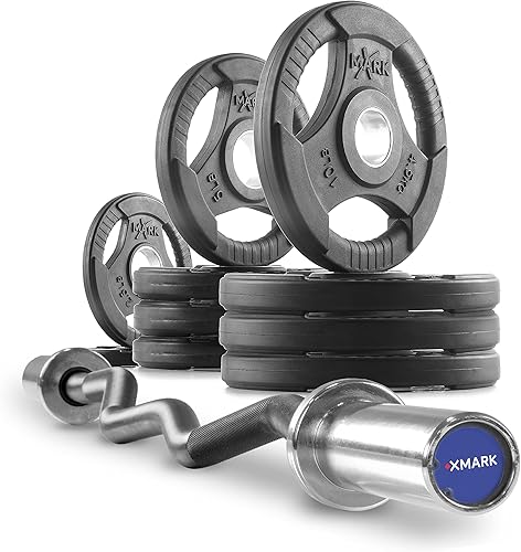 XMark EZ Curl Bar o juego de pesas olímpicas con barra de rizo EZ, barra olímpica o juego de pesas con barra olímpica