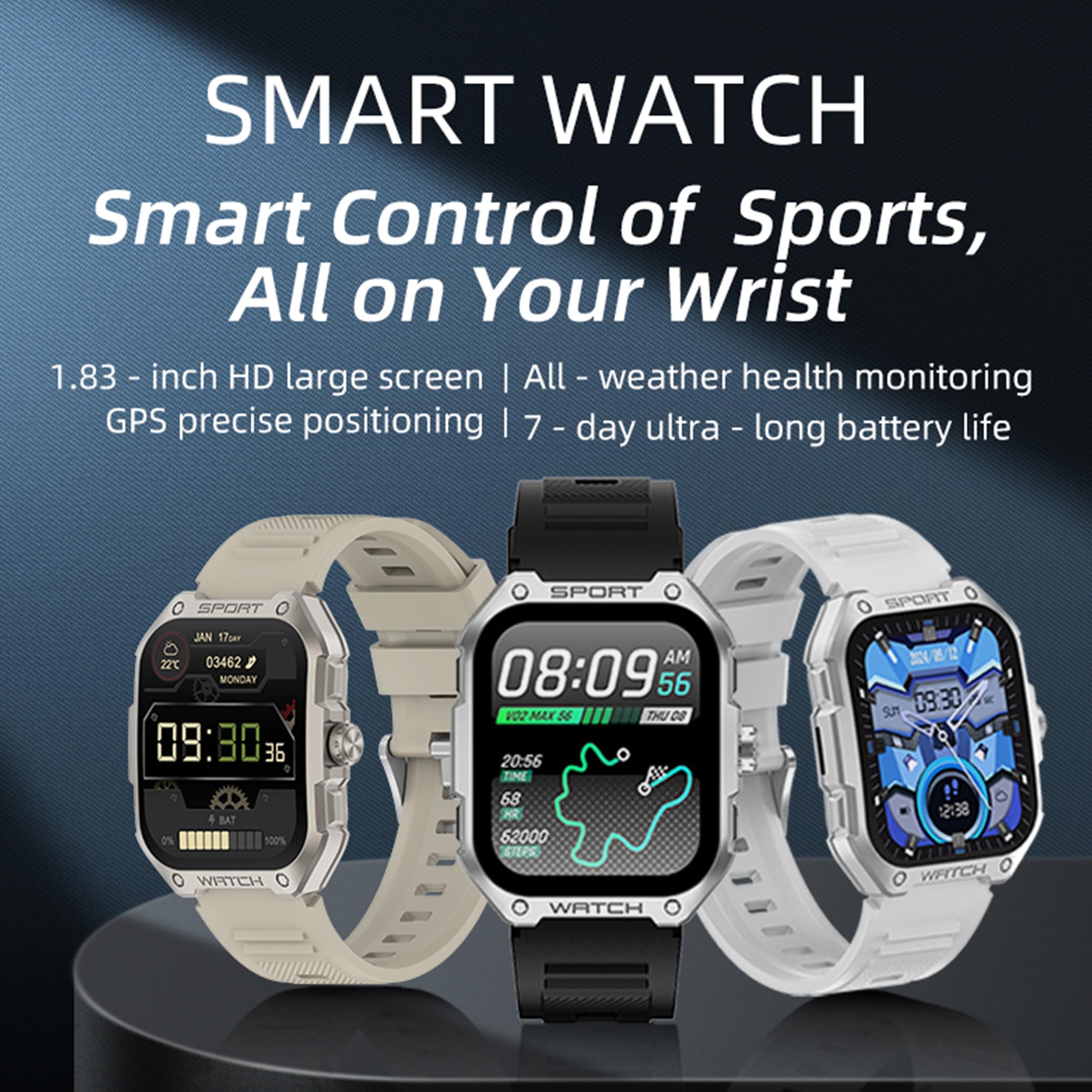 Reloj inteligente GPS de 1,83 pulgadas AMOLED para hombre con función de teléfono, batería de 370 mAh, reloj deportivo con llamadas con monitor de sueño, resistente al agua 5 ATM, reloj