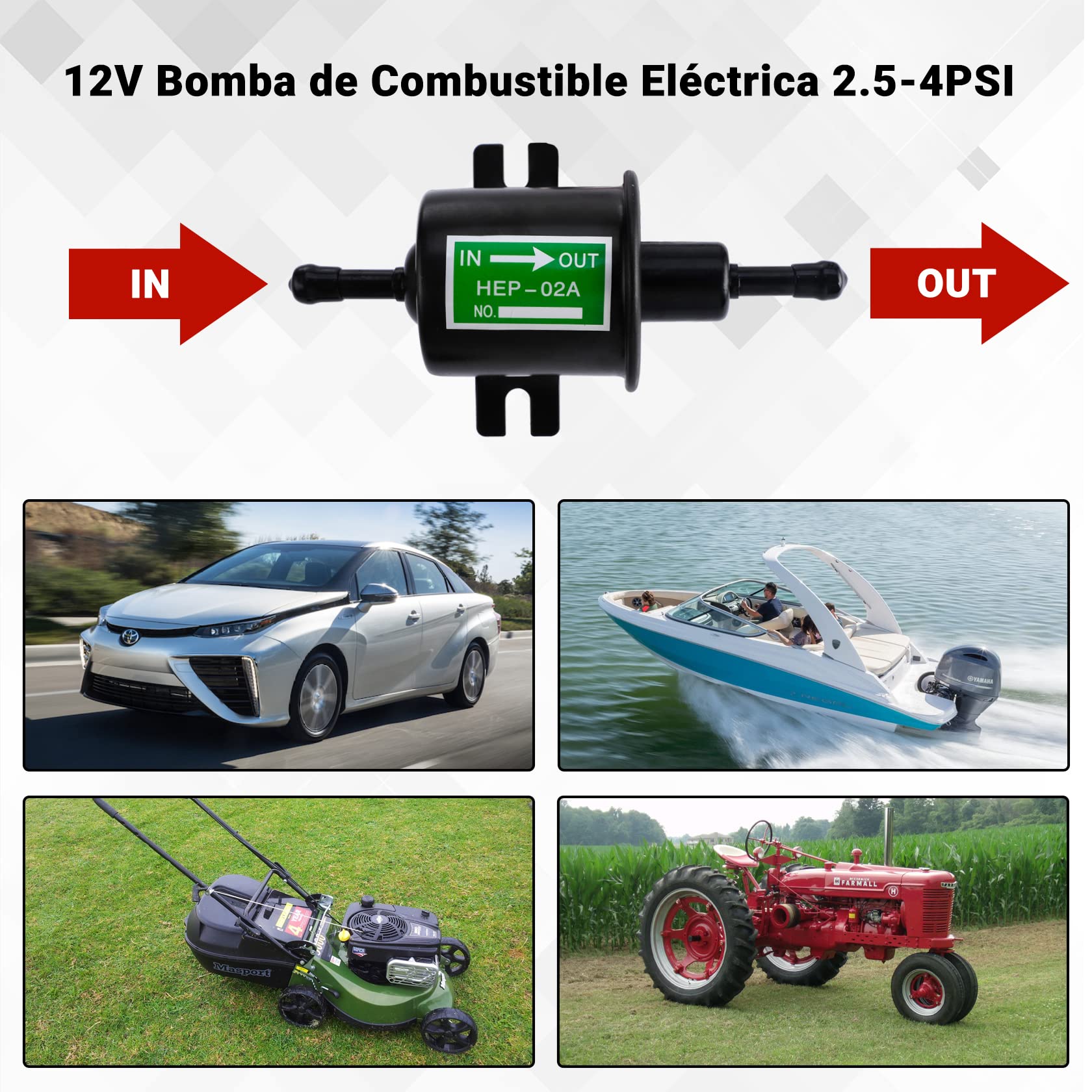 CarBole Bomba de Transferencia de Combustible 12V 2,5-4PSI | Bombas de Combustible HEP-02A Para Todos Los Automóviles, Camiones y Barcos（Negro)